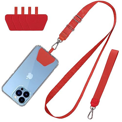 CACOE Phone Lanyard 2 Pcs-1 Pcs Adjustable Neck Strap,1 Pcs Wrist Strap,4 Pads,Universal Crossbody Multifuctional Cell Phone Lanyards Compatible with Most Smartphones(Red) - color: Red