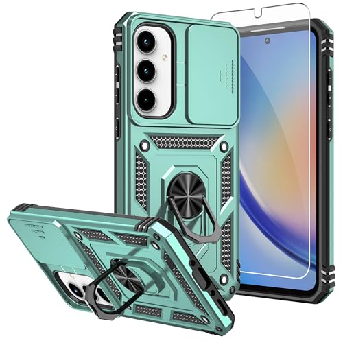 for Galaxy A35 5G Case,with Screen Protectors and Camera Cover,[Military Grade] 16ft.Drop Tested Cover with Magnetic Kickstand Protective Case for Samsung A35 5G, Green - color: Green