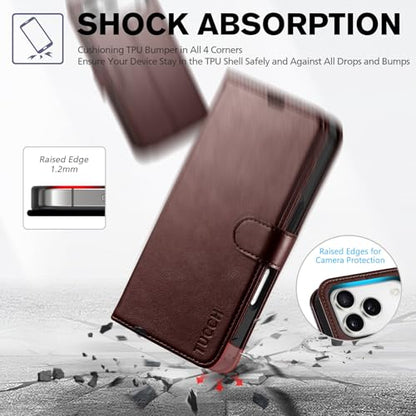 TUCCH Wallet Case for iPhone 17 Pro 6.3" 2025, Flip Stand, Chocolate Brown | RFID Blocking, 4 Card Holders, Kickstand, PU Leather, Shockproof TPU Shell, Magnetic Closure, Protective Folio Cover - color: Chocolate Brown