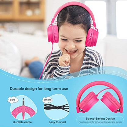Kids Headphones, Lightweight Stereo Wired Toddler Headphones, Adjustable Headband Children's Headset for Smartphones Computer Pad Earphones(Pink) - color: Pink