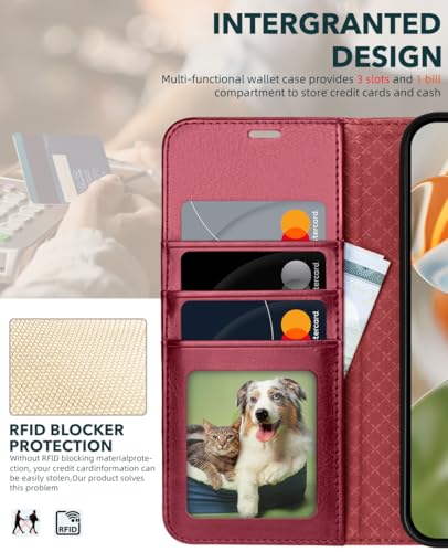 OCASE Compatible with Google Pixel 10a Wallet Case, PU Leather Flip Folio Case with Card Holders RFID Blocking Kickstand [Shockproof TPU Inner Shell] Phone Cover 2026, Red - color: Red