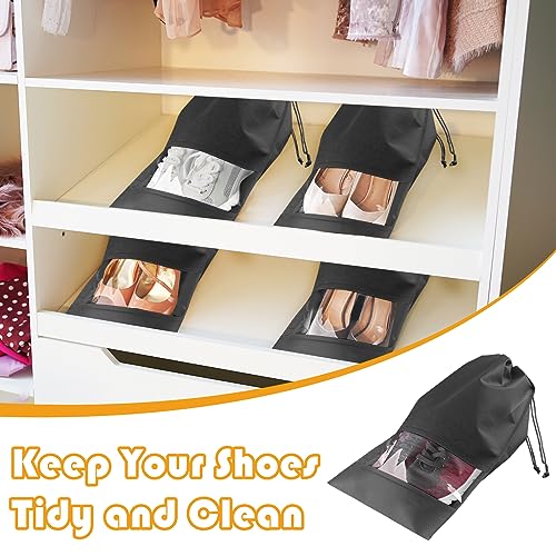 Black Travel Shoe Bags - 5 Pcs Non-Woven Packing Bags with Clear Window | 15.7" x 11.8" Waterproof Dustproof Portable Travel Shoe Storage Bag for Men and Women - color: Black, style: 5 Pack