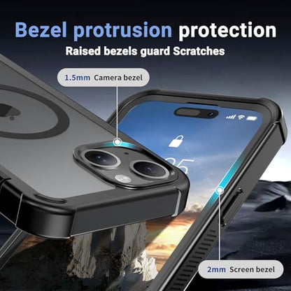 jaroco Magnetic for iPhone 15 Case Heavy Duty Protection Black | Compatible with MagSafe,Military Grade Drop Protection,Translucent Matte,Non-Slip,Shockproof 2-Layer Durable Bumper Case - color: Black, size: iPhone 15