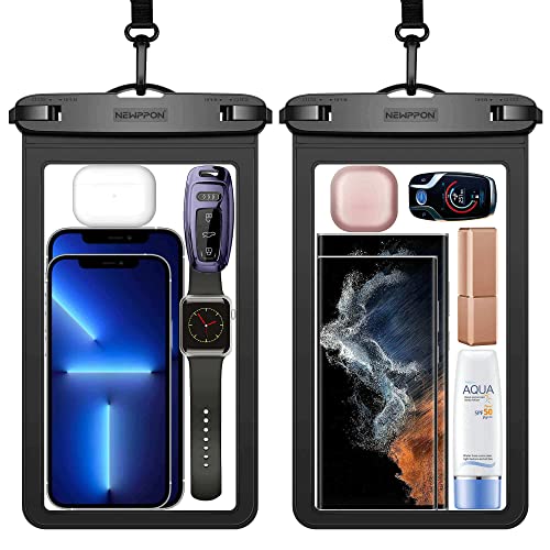 4 Pack Floating Waterproof Phone Pouch - Universal Large Floatable Water Proof Dry Bag Case - Float Clear Cell Holder with Lanyard - for iPhone 17 Pro Max Samsung Galaxy - Beach Swimming Pool - color: Black + Black