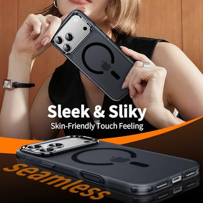 Magnetic & Shockproof for iPhone 17 Pro Max Case,Compatible with MagSafe Soft Touch Translucent Slim Fit Military-Grade Protection Phone Case for iPhone 17 Pro Max,Frosted Black - color: Black