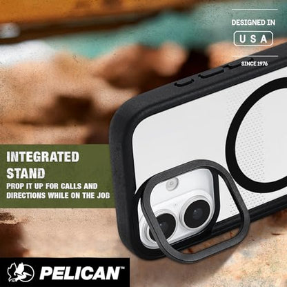 Pelican Protector iPhone 17 Case with Camera Stand - Clear | Rugged MagSafe Phone Case with 16ft Military-Grade Drop Protection - Heavy Duty Magnetic Phone Cover for iPhone 17 - color: Clear - Stand, style: iPhone 17