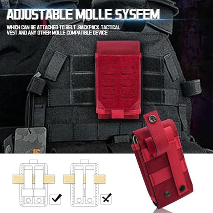 Molle Dual Cell Phone Pouch, Heavy Duty Waterproof Samll Tactical Dual Cell Phone Holder with US Flag Patch for 4.7"-6.7" (Dual RED) - color: DUAL RED