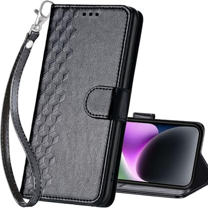 for iPhone 15 Plus Wallet case, Black-Cube | 3 Card Holders, Kickstand, Shockproof TPU Shell, PU Leather, Magnetic Closure, Protective Flip Folio Cover, Women - color: 4