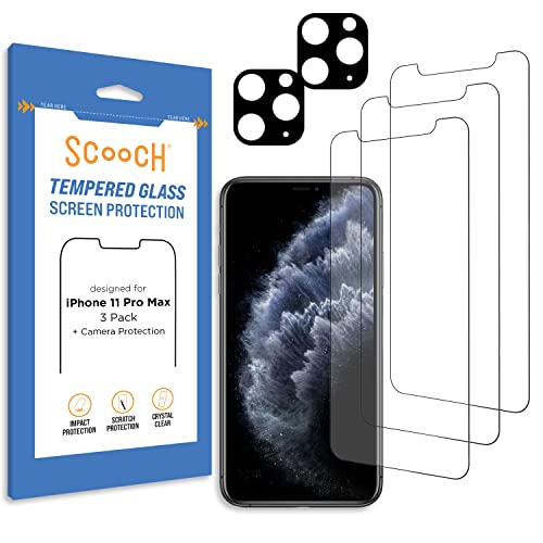 Scooch® Tempered Glass Multipack for iPhone 11 Pro Max, 3 Screen Protectors and 2 Camera Lens Protectors, Premium 9H Tempered Glass, Anti-Scratch, Anti-Fingerprint, Impact Resistant - size: iPhone 11 Pro Max