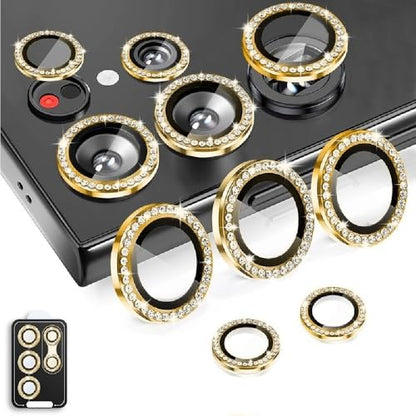 Guppy Bling Camera Lens Protector for Galaxy S26 Ultra, Individual Aluminum Alloy Ring Lens Cover with HD Clear Tempered Glass Camera, Case Friendly, Scratch Proof (Gold Diamond) - color: Gold