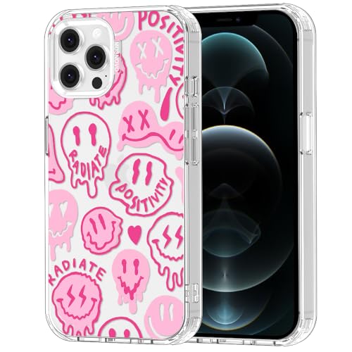 MOSNOVO Case for iPhone 12 & iPhone 12 Pro, [Buffertech 6.6ft Military-Grade Drop Protection] [Anti Peel Off Tech] Clear TPU Bumper Phone Case Cover Design - Pink Dripping Smiles - color: Clear - Pink Dripping Smiles, size: iPhone 12 / iPhone 12 Pro