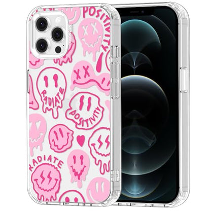 MOSNOVO Case for iPhone 12 & iPhone 12 Pro, [Buffertech 6.6ft Military-Grade Drop Protection] [Anti Peel Off Tech] Clear TPU Bumper Phone Case Cover Design - Pink Dripping Smiles - color: Clear - Pink Dripping Smiles, size: iPhone 12 / iPhone 12 Pro
