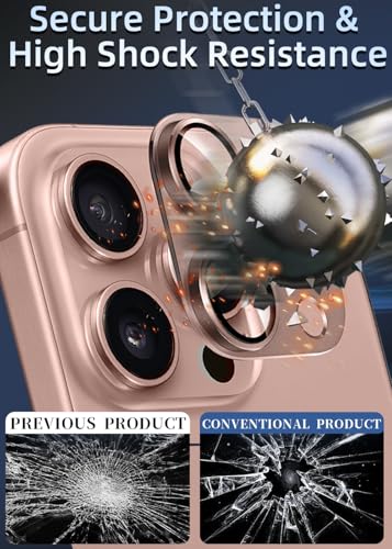 ZXZone for iPhone 16 Pro/iPhone 16 Pro Max Camera Lens Protector, Strong Adhesion Aluminum alloy & Sapphire Glass material [Drop Protection] 9H Tempered Glass Camera Cover screen Metal Ring Case Friendly Scratch Resistant Easy to Install (Desert Gold) - c