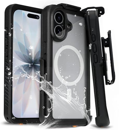 MOTIVE Waterproof Case with Belt Clip iPhone 17, Magnetic | 6.3" | Built-in screen protector, 360° protection, compatible with MagSafe, 360° belt holster - size: iPhone 17