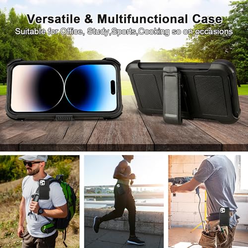for Phone Case iPhone 14 Pro Max Case Belt Clip Heavy Duty Holster Black | Protective iPhone 14 ProMax Case Kickstand Shockproof Dustproof Port Sturdy Defender Cover for iPhone 14 Pro Max Cases Black - color: Black