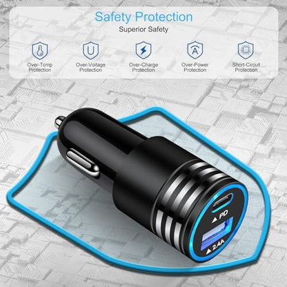 USB C Car Charger Fast Charging for iPhone 17e/16e/17 Pro Max16/15/Pro/Max