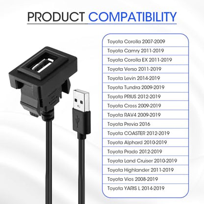 2Pcs USB Port Car Charger for Toyota, 34 * 23mm Square Vehicle Power