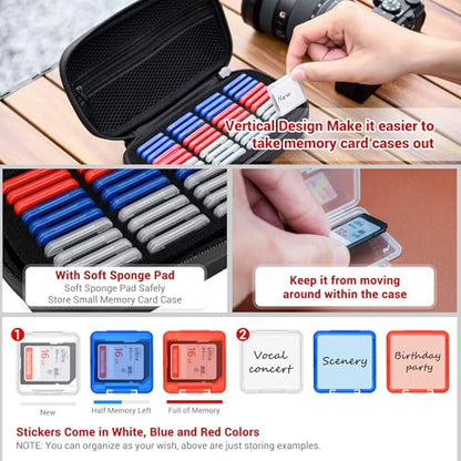 Kiorafoto EVA PU SD Card Case with 40PCS Individual Plastic SD Card Holder - size: for 40 SD