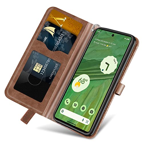 Wallet Case for Google Pixel 7 with Card Holder/Slot,PU Leather Folio Flip Shell [Kickstand][Magnetic Closure][Wrist Strap] Shockproof Cover Fit Google Pixel 7, Brown - color: Brown, size: Google Pixel 7