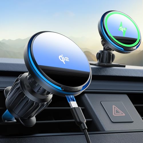 Lamicall 15W for QI2 Magsafe Car Mount Charger Vent Dashboard RGB LED 360°