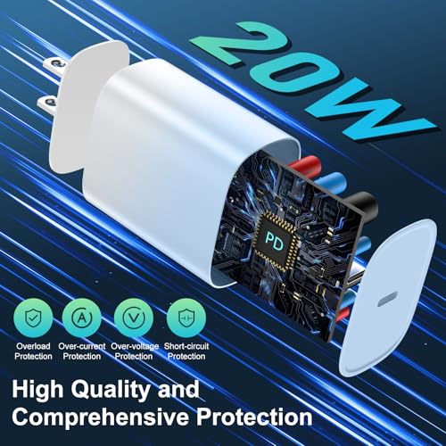 Phone 14 13 12 11 Fast Charger,10FT Long Phone Chargers Fast Charging Lightning Cable with 20W USB C Charger Block for Phone 14/14 Pro Max/13/13Pro Max/12/12Pro Max/11/11Pro/XS/Max/X,Pad,Blue gradient - color: Blue gradient, size: 10ft
