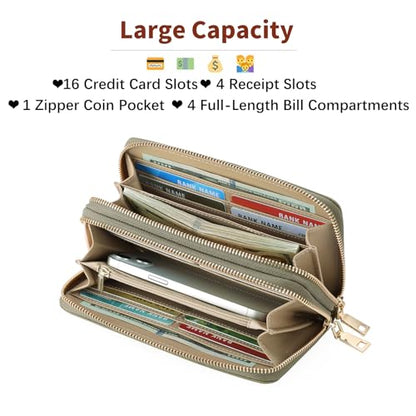 GOIACII Women's Wallet RFID Blocking Leather Wristlet - color: A14 Matcha Green