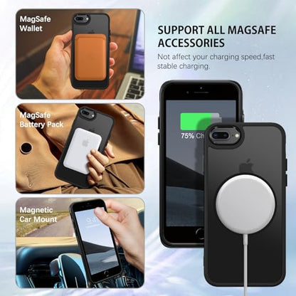 DUEDUE for iPhone 8 Plus Case, iPhone 7 Plus Case Magnetic[Compatible with Magsafe], Translucent Matte Back Protective Cover Anti-Scratch Shockproof Phone Case for iPhone 7 Plus/8 Plus, Black - color: Black