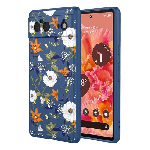 Case for Google 6 Floral Phone Case Soft Touch Liquid Silicone Fluffy Lining Wireless Charging Compatible Protective Phone Cover for Google Pixel 6,Brilliant Blue - color: Brilliant Blue, size: For Google Pixel 6