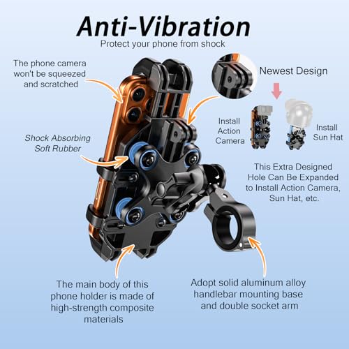 LOKTENWO Anti-Theft Motorcycle Phone Mount Holder with Vibration Dampener