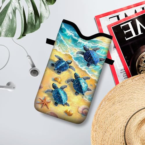 Neoprene Cell Phone Sleeve Pouch Case Bag with Crossbody Strap Neck Lanyard for Women 7.1 X 3.9 in Cute Turtle - color: Cute Turtle