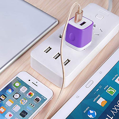 USB Charger Plug,Wall Charger,Charging Block,5Pack 2.1A Portable Power Cube Charger Adapter Compatible for iPhone 17/16/15/14/13/12/11 Pro Max/Xs Max/XR/8/7/6S/6,Samsung Galaxy S25 S24 S23 S22,LG,Moto - color: White,Blue,Green,Rosered,Purple