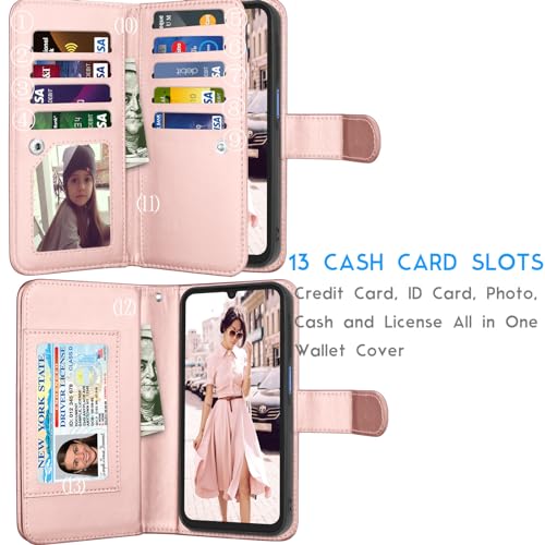 Galaxy A15 5G Case, Galaxy A15 5G Wallet Case, Tekcoo Luxury PU Leather Cash Credit Card Slots Holder Carrying Folio Flip Cover [Detachable Magnetic Hard Case] Kickstand for Samsung A15 5G [Rose Gold] - color: W-Rose Gold