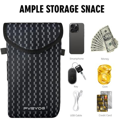 Neoprene Phone Sleeve Pouch Case Bag for Men Women w/Crossbody Strap/Neck Lanyard for iPhone 17/16/15/14 Pro Max, Samsung S25，Pixel 10 - color: Black with Zigzag