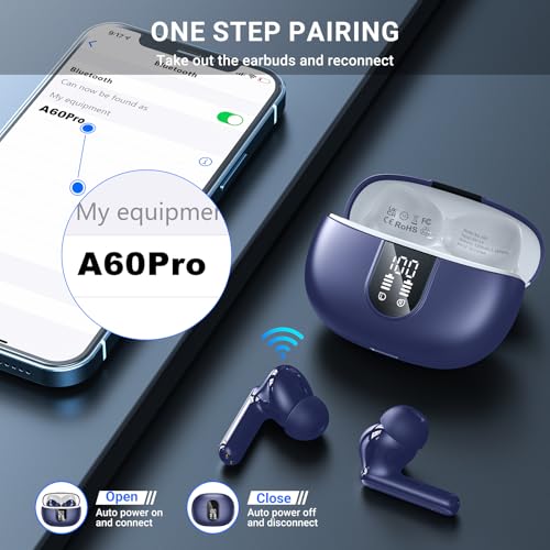 Wireless Earbuds, 2025 Wireless Headphones HiFi Stereo Earphones with 4 ENC Noise Canceling Mic, 42Hs Playtime In Ear Earbud, Bluetooth 5.3 Sport Earphones with LED Power Display for Android iOS - color: Dark Blue