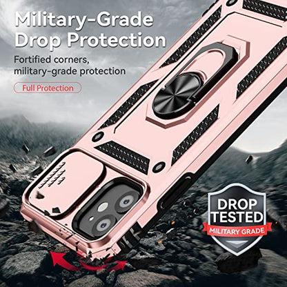 for iPhone 11 Case with Camera Lens Cover HD Screen Protector, Dual Layer [15 FT Military Grade Drop Protection] Magnetic Ring Holder Kickstand Protective Phone Case for iPhone 11 6.1 inch (Rose Gold) - color: Rose Gold with camera cover Military-Grade 2n