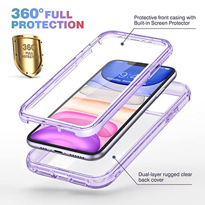 Diaclara Compatible with iPhone 11 Case, Full Body Rugged with Built-in Touch Sensitive Anti-Scratch Screen Protector, Soft TPU Bumper Case Clear Compatible with iPhone 11 6.1" (Clear Purple) - color: Clear Purple, size: iPhone 11