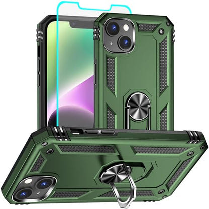 iPhone 14 Case with HD Screen Protector, Military Grade 16ft Drop Tested, Ring Shockproof, Army Green - color: Army Green, size: iphone 14