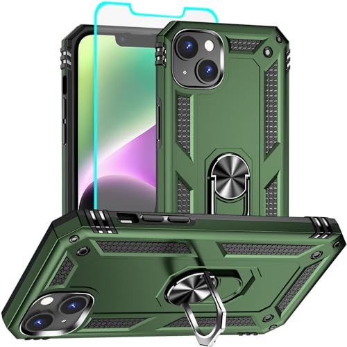 iPhone 14 Case with HD Screen Protector, Military Grade 16ft Drop Tested, Ring Shockproof, Army Green - color: Army Green, size: iphone 14