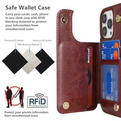 iCoverCase Compatible with iPhone 13 Pro Case with Card Holder, Wallet Phone Case for Women Men RFID Blocking PU Leather Protective Case 6.1 Inch (Dark Brown) - color: Dark Brown
