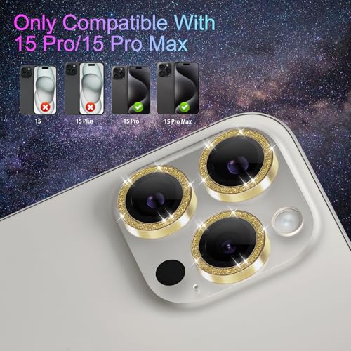 Camera Lens Protector for iPhone 15 Pro/15 Pro Max, Glitter Gold - color: Glitter Gold