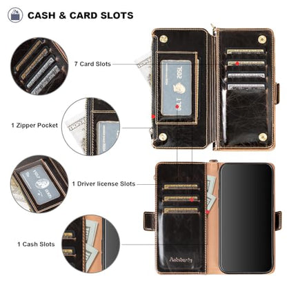Antsturdy for iPhone 13 Pro Phone Wallet Case Women,(Coffee) | RFID Blocking,with Credit Card Holder Slots,PU Leather Purse,Zipper Pocket,Wrist Strap Kickstand,Flip Folio Cover for Men - color: Coffee