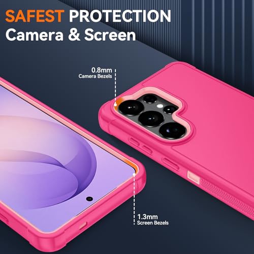 Compatible with Samsung Galaxy S26 Ultra Case with HD Screen Protector, 3-Layer Shockproof Military Grade Full Body Protection, Heavy Duty Hybrid Protective Phone Cover (Pink/Rose Gold) - color: Pink/Rose Gold