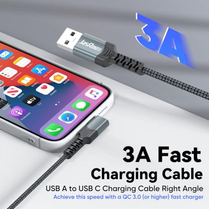 USB to USB C Cable 10ft Right Angle, 3A Fast Charging 90 Degree USB C Cord