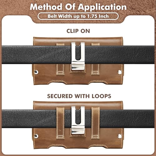 Gcepls Leather Phone Holster for iPhone 14,15,15 Pro,16,16 Pro,Galaxy S23,S24,Brown Cowhide Leather Phone Belt Holder Pouch with Belt Clip - color: Brown, size: Medium (6.3x3.35x0.7”)