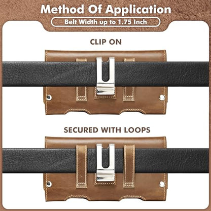 Gcepls Leather Phone Holster for iPhone 14,15,15 Pro,16,16 Pro,Galaxy S23,S24,Brown Cowhide Leather Phone Belt Holder Pouch with Belt Clip - color: Brown, size: Medium (6.3x3.35x0.7”)