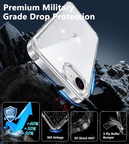 FNTCASE iPhone 17e/16e Case Glitter | Bling Sparkle Clear, Anti Yellowing, Scratch-Resistant Transparent, Rugged Military Grade Protection - color: Clear