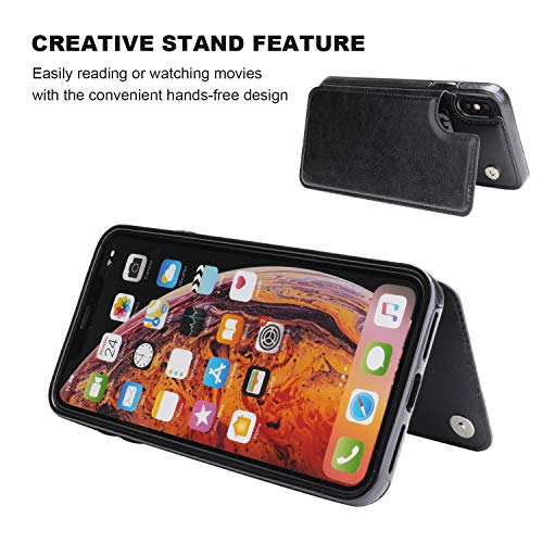 ONETOP for iPhone Xs Max Wallet Case with Credit Card Holder,Black | Kickstand,ID/Cash Holder,Case Wallet with Card Slots,Double Magnetic Clasp,Durable PU Leather Shockproof Cover for Women Men - color: iPhone Xs Max 6.5" Black