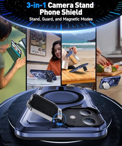 DASFOND Shield Series for iPhone 12/12 Pro Case with Camera Stand Cover [Compatible with MagSafe] Full Body Military Shockproof Protection Heavy Duty Rugged Magnetic Phone Case iPhone 12/12 Pro, Blue - color: Blue, size: Camera Stand iPhone 12/12 Pro