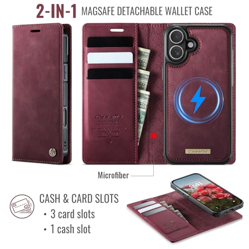 Kowauri Case for iPhone 17, PU Leather Wallet Flip Case with Card Holder RFID Blocking, Magnetic Detachable Shockproof Phone Cover Wireless Charging Compatible for iPhone 17 (6.3 inch), Red - color: Red
