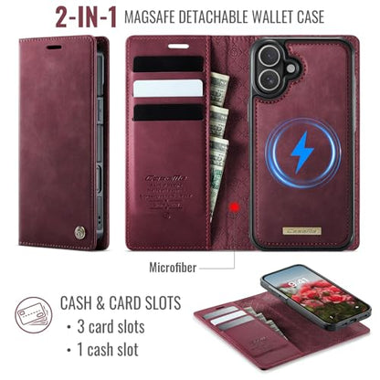 Kowauri Case for iPhone 17, PU Leather Wallet Flip Case with Card Holder RFID Blocking, Magnetic Detachable Shockproof Phone Cover Wireless Charging Compatible for iPhone 17 (6.3 inch), Red - color: Red